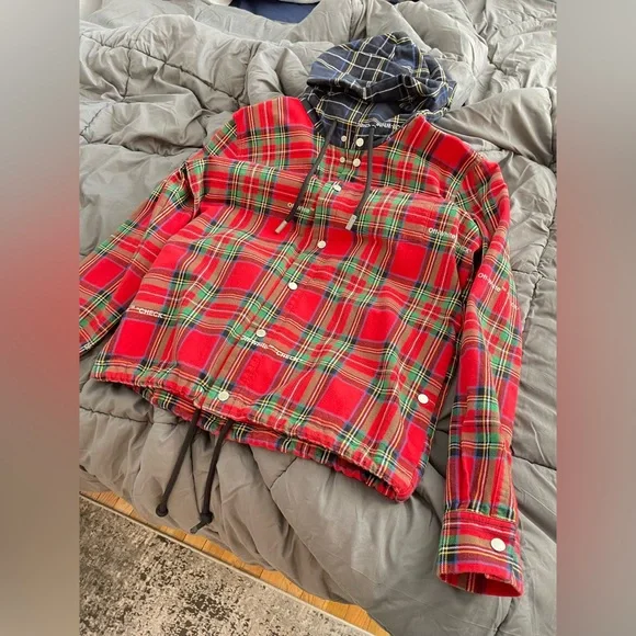 Mens Off-White Flannel Hoodie